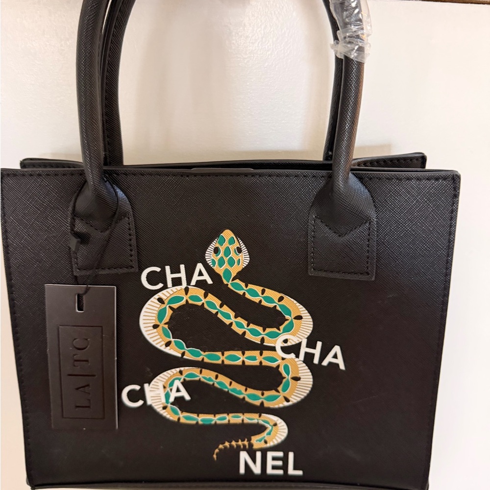 Elegant Black Mini Tote with Snake Design